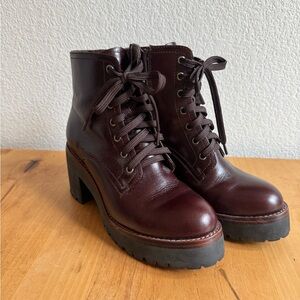 Women's Burgundy Brown Leather Ankle Boots
